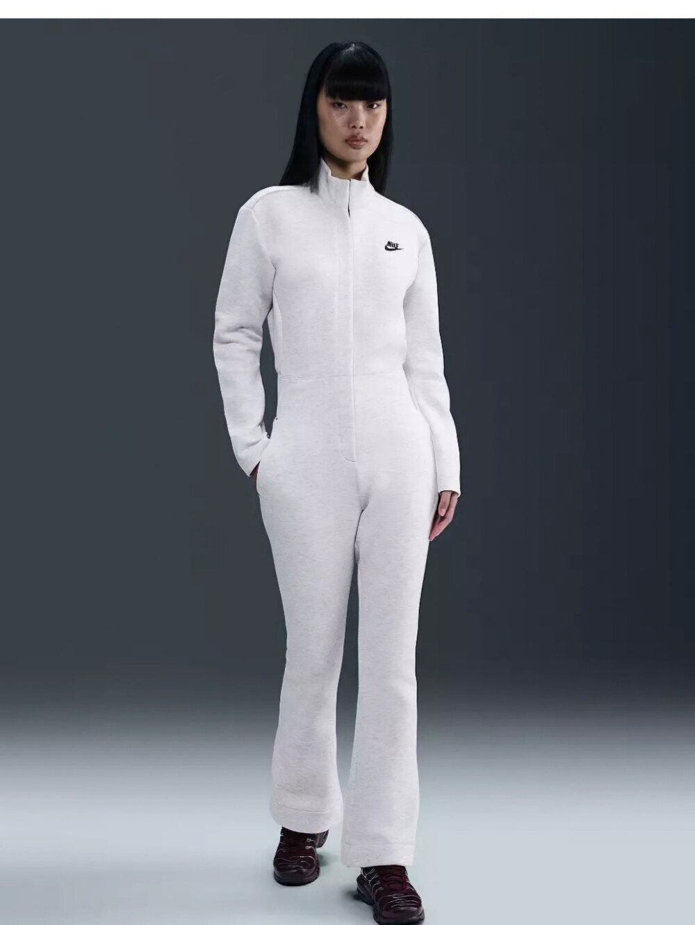 Nike Women's Sportswear Tech Fleece Jumpsuit in Light Gray Medium 8/10